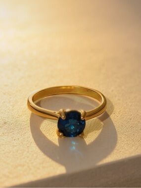 Gold Ring with Deep Blue Sapphire-Style Stone